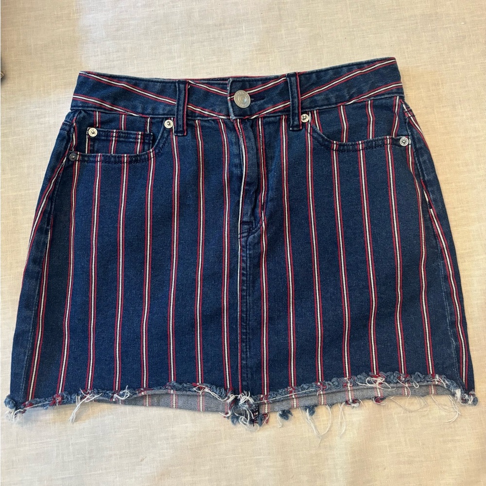 American Eagle Denim Cutoff 4th of July Red White Blue Stripe Mini Skirt size 4